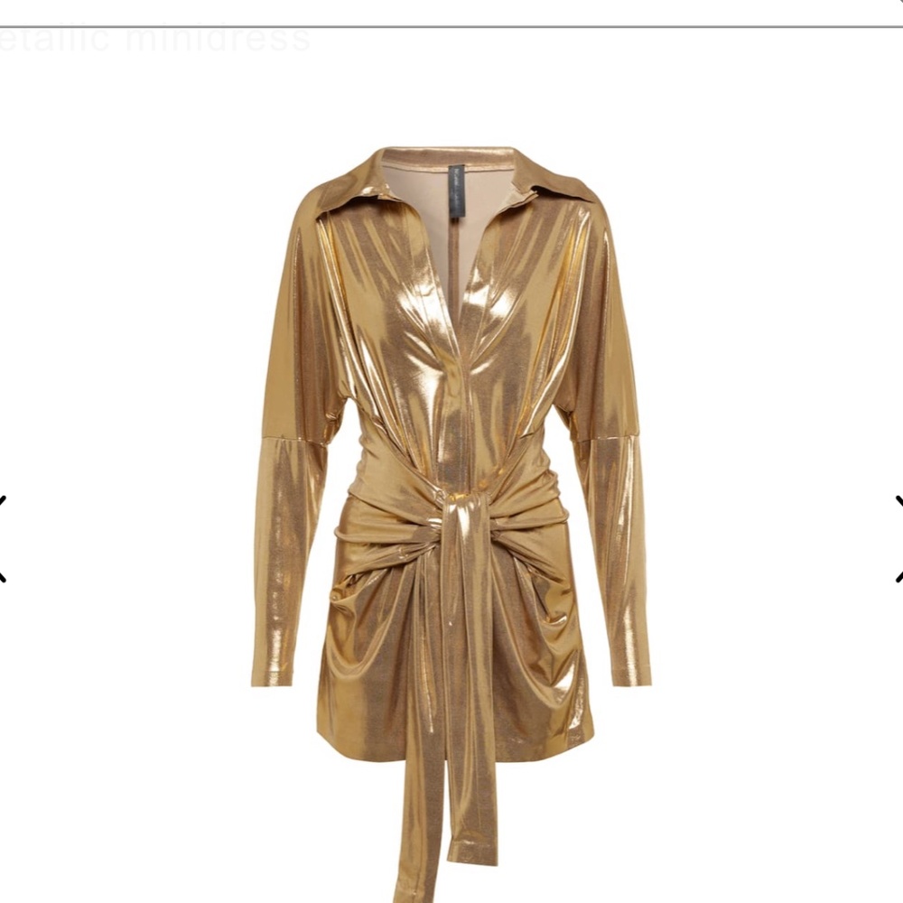 Norma Kamali Gold Front Tie Shirt Dress